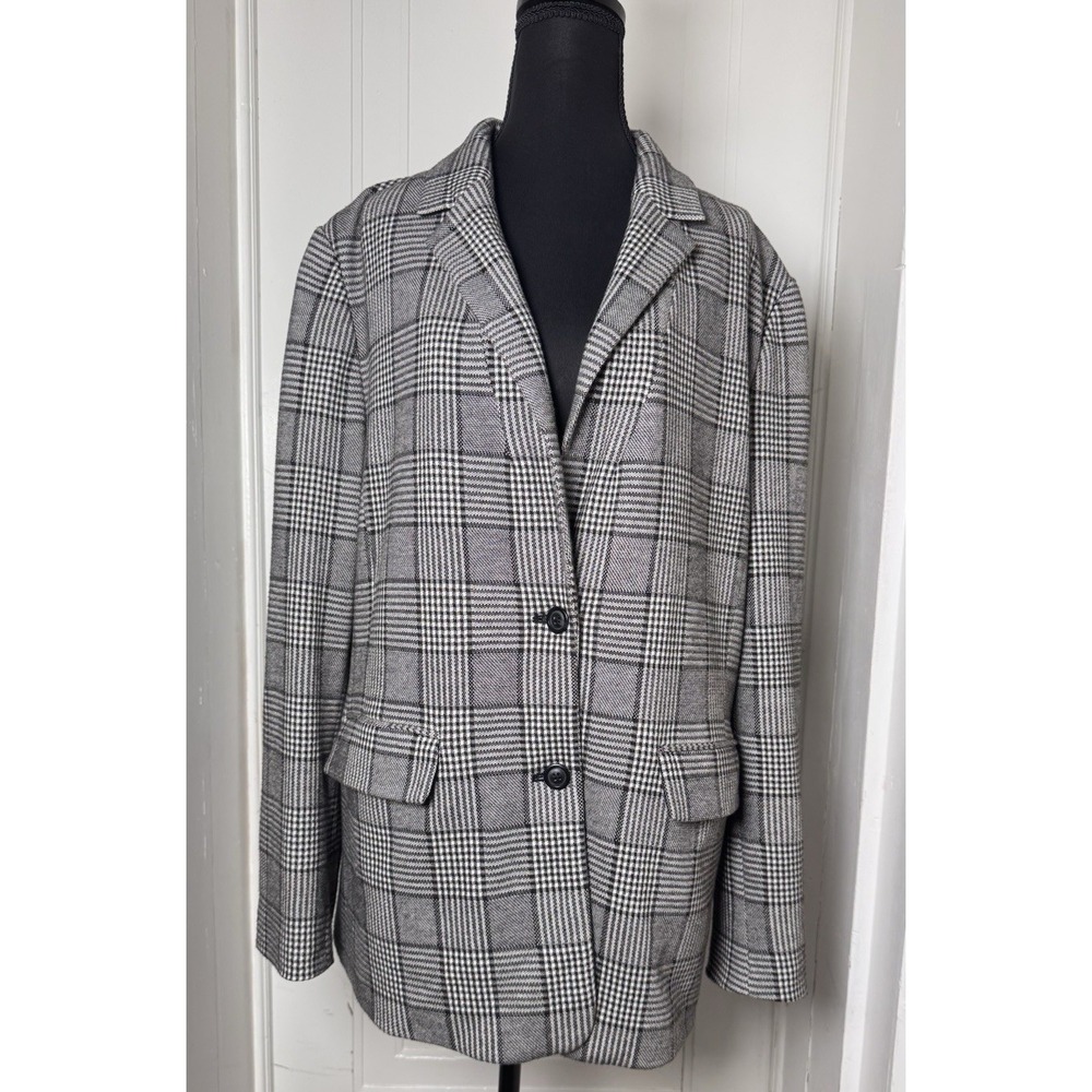 Gap Womens Black White Glen Plaid‎ Knit Blazer Jacket Sz 18 Classic Prep